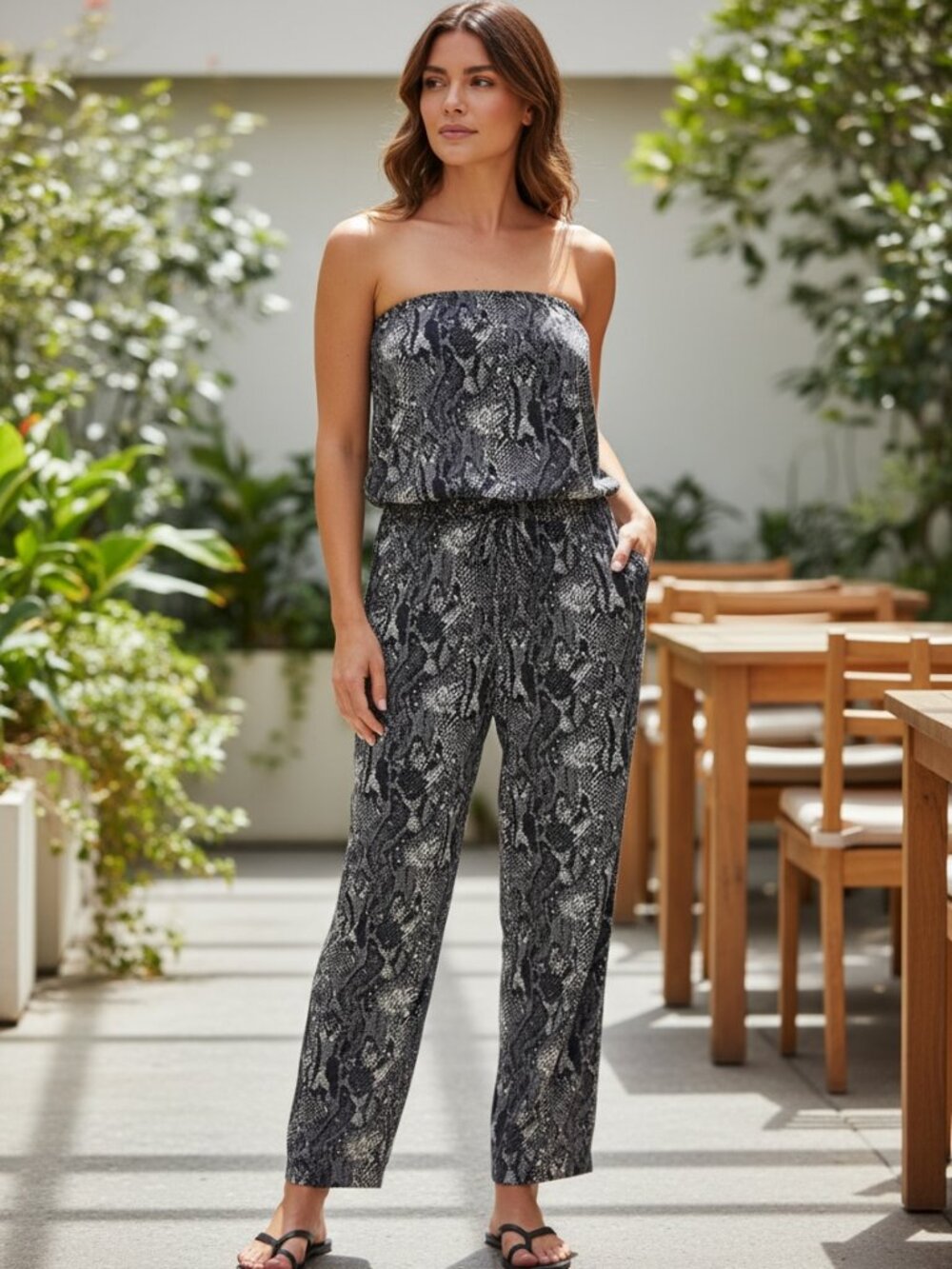 Express Snake Print Strapless Jumpsuit XS #296J